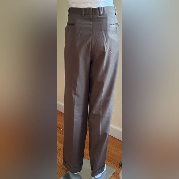 Chaps 1978  Brown Straight Cuffed Dress Pants Deep Pockets SZ 38 X 32 100% Wool - Picture 2 of 16